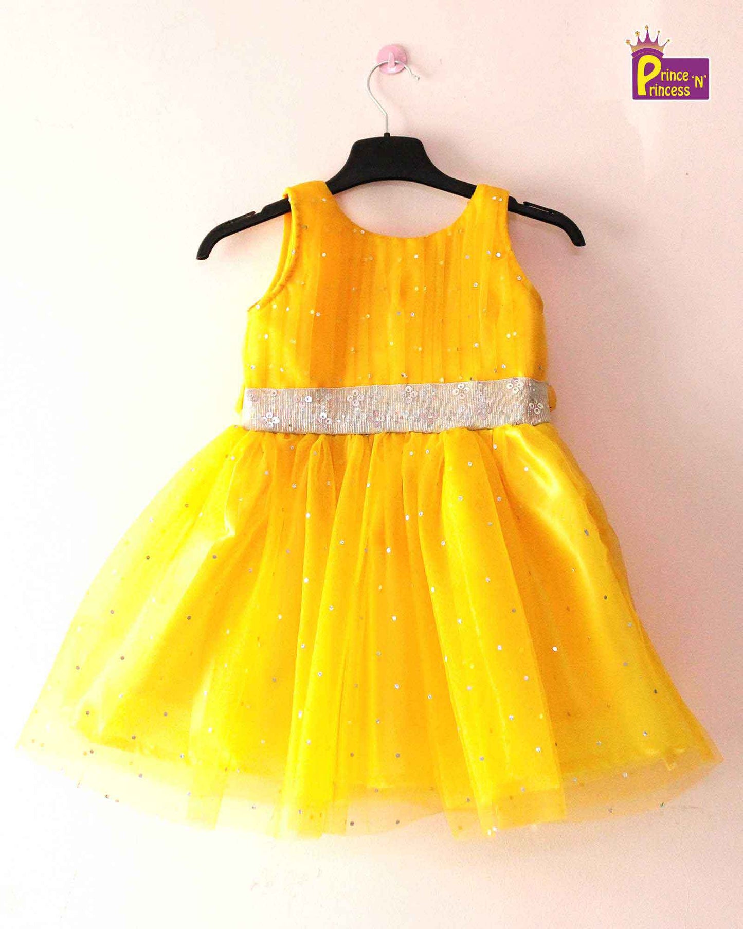 Kids Yellow Netted Party Frock LDF222