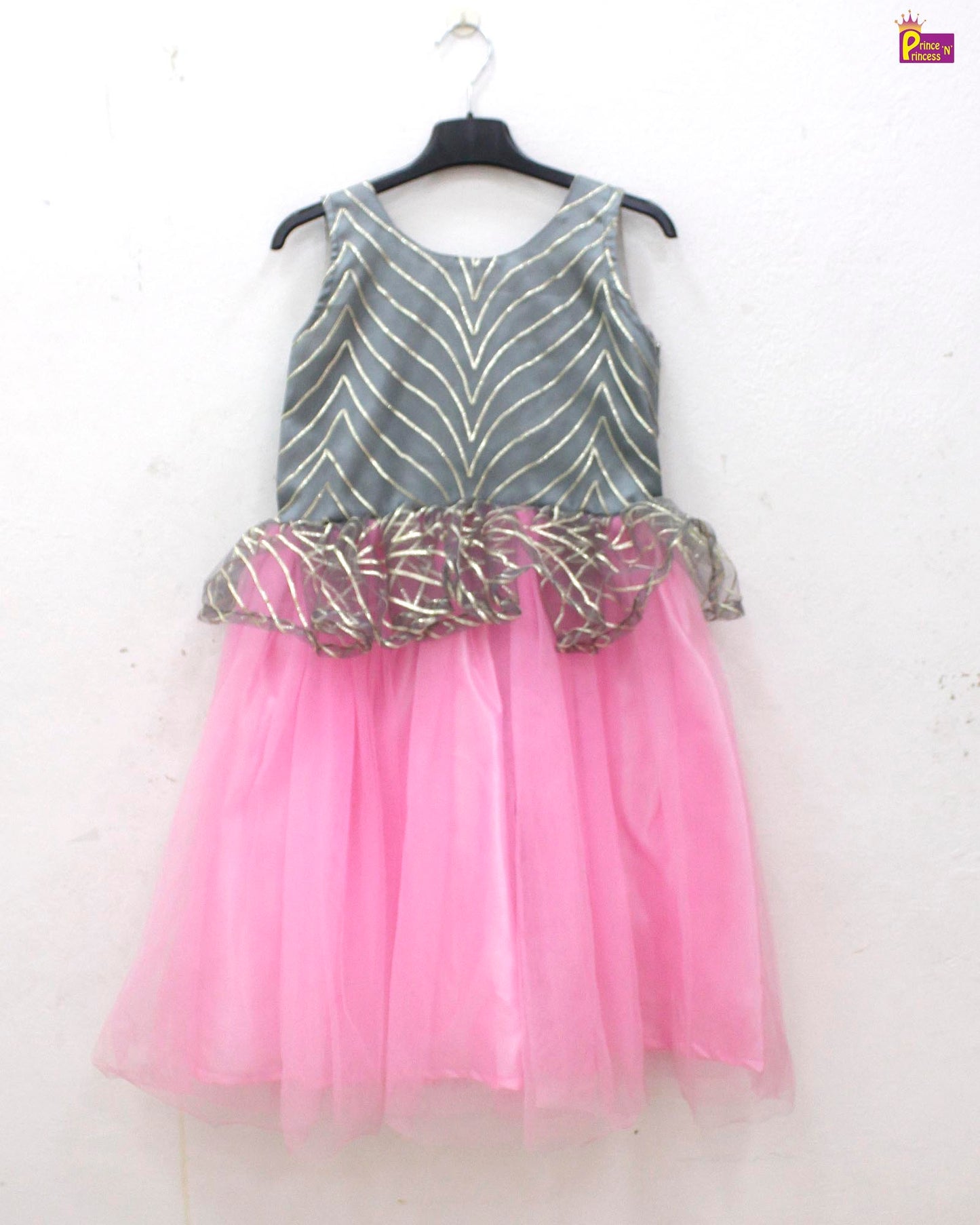 Kids Baby pink and Grey  Party Frock LDF299