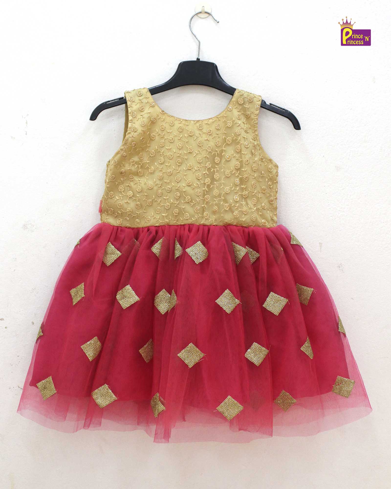 Kids Red with Biege Party Frock LDF302