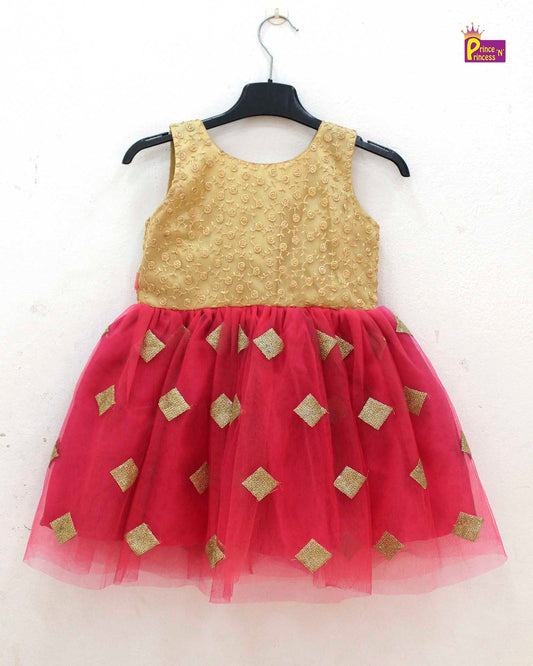 Kids Red with Biege Party Frock LDF302