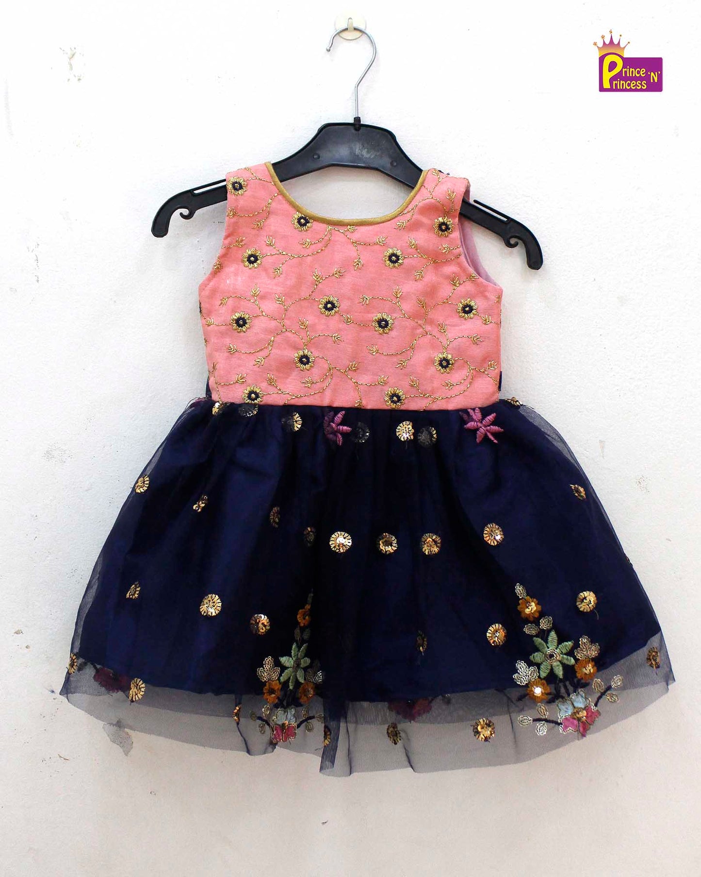 Kids Navy blue Pink  Party Frock LDF313