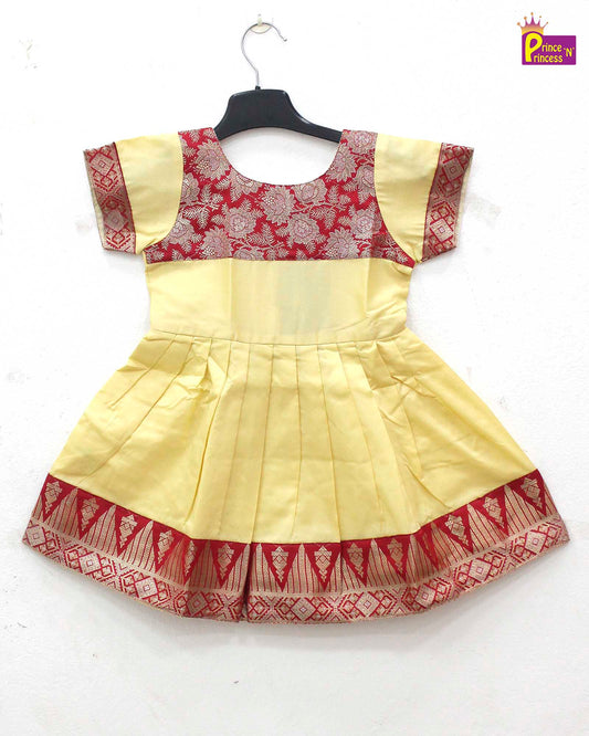 Kids Red with halfwhite  Party Frock LDF336