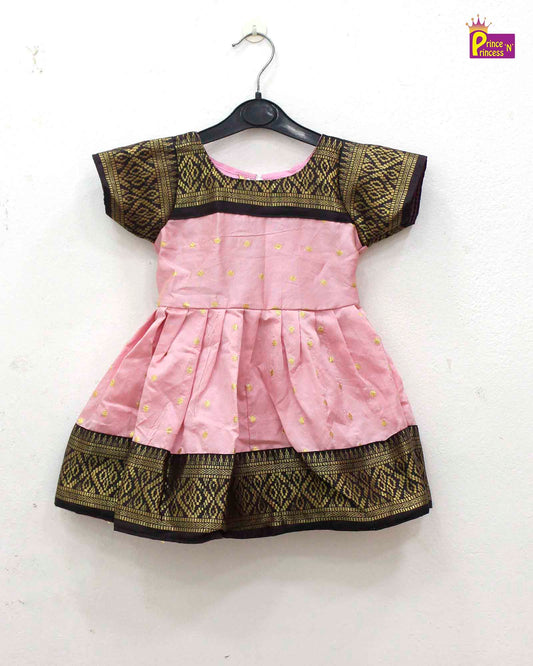 Kids Pink with Brown Party Frock LDF346