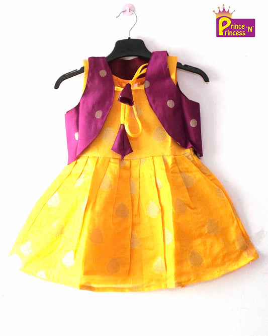 Toddlers Whine Yellow Raw Silk Coat Frock LF003