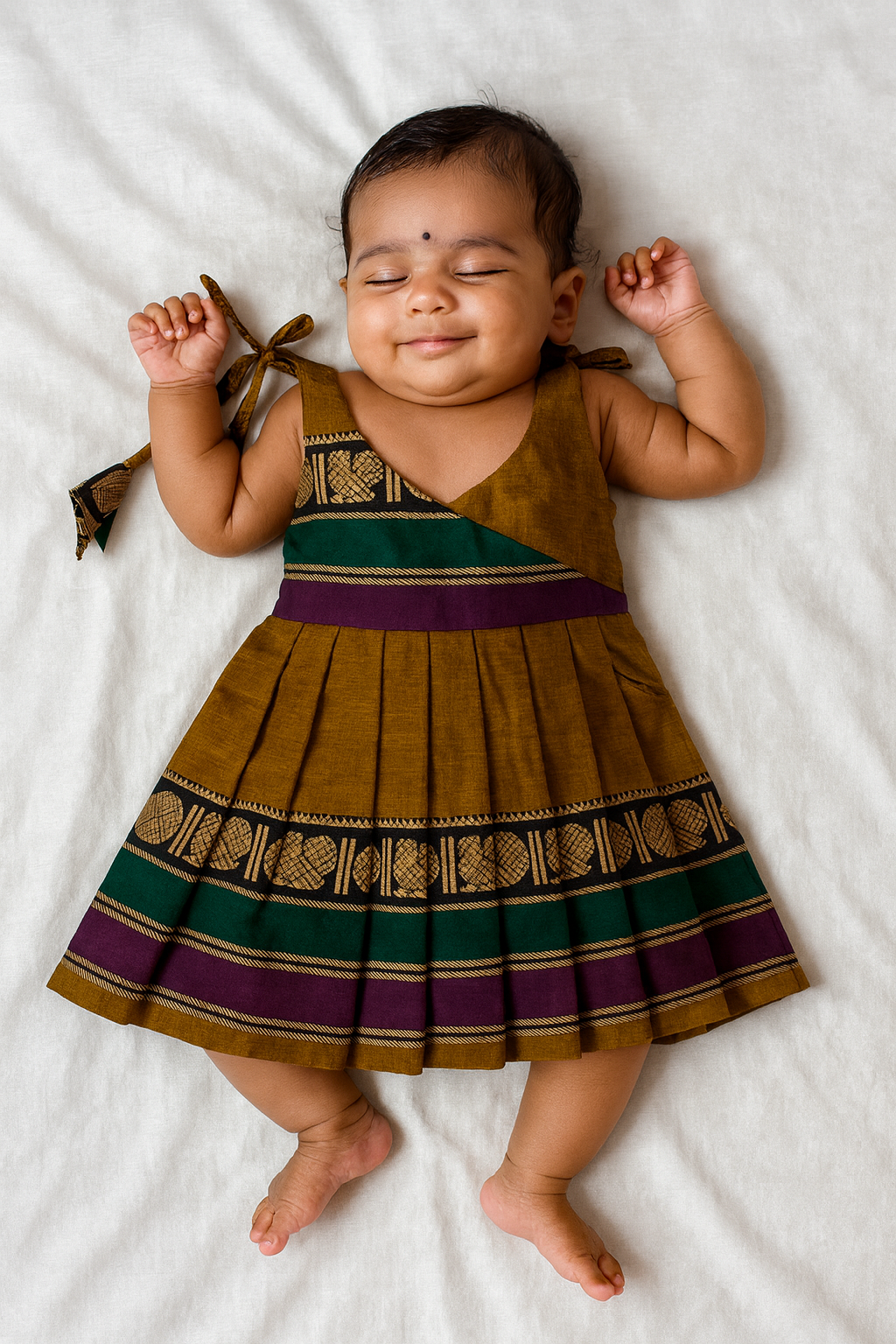 New Born Mustard Yellow Chettinad Cotton Frock LF1593