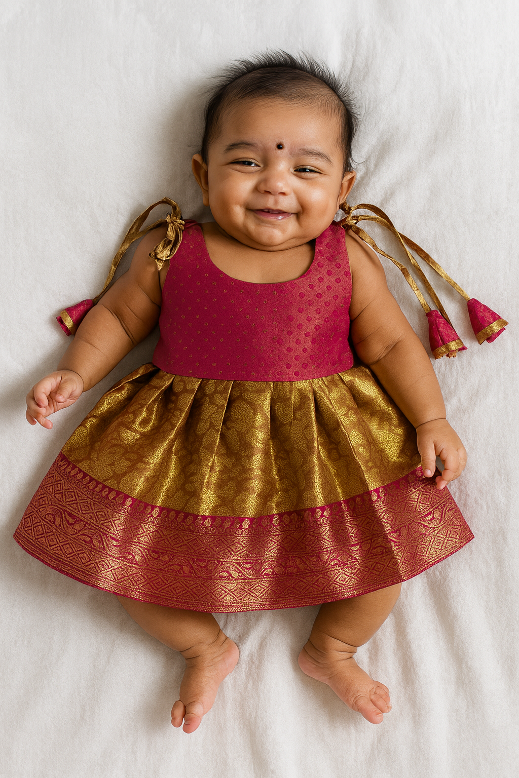 New Born Pink And Gold Banarasi Silk Frock LF1600