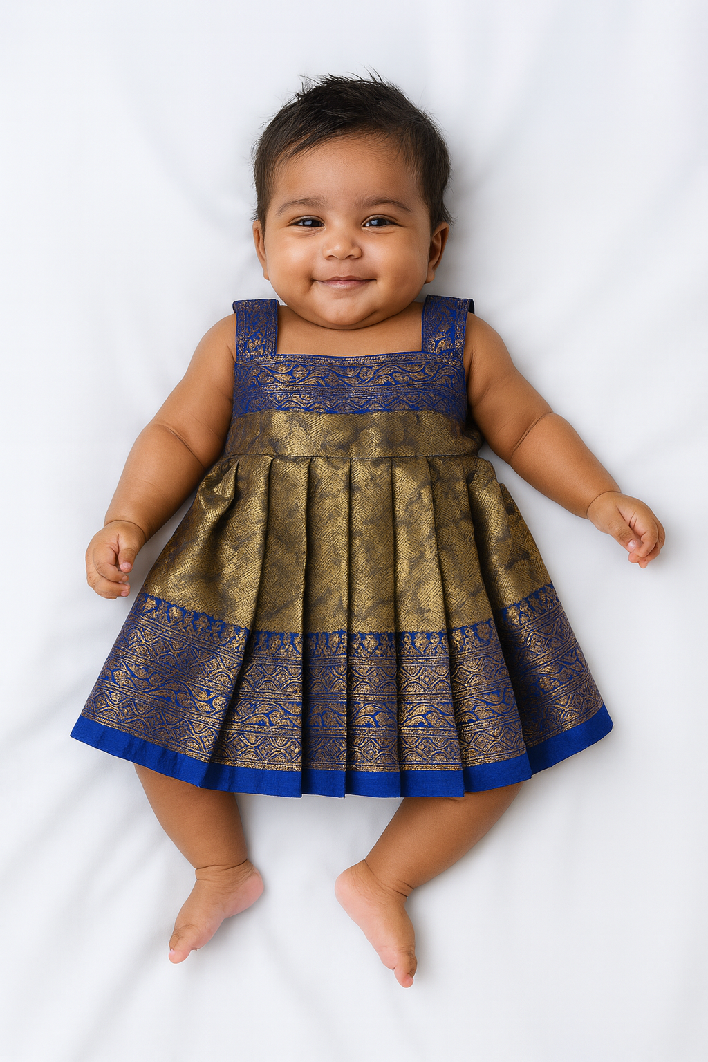 New Born Blue Banarasi Silk Frock LF1601