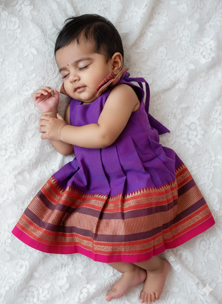 New Born Purple Chettinad Cotton Frock LF1604