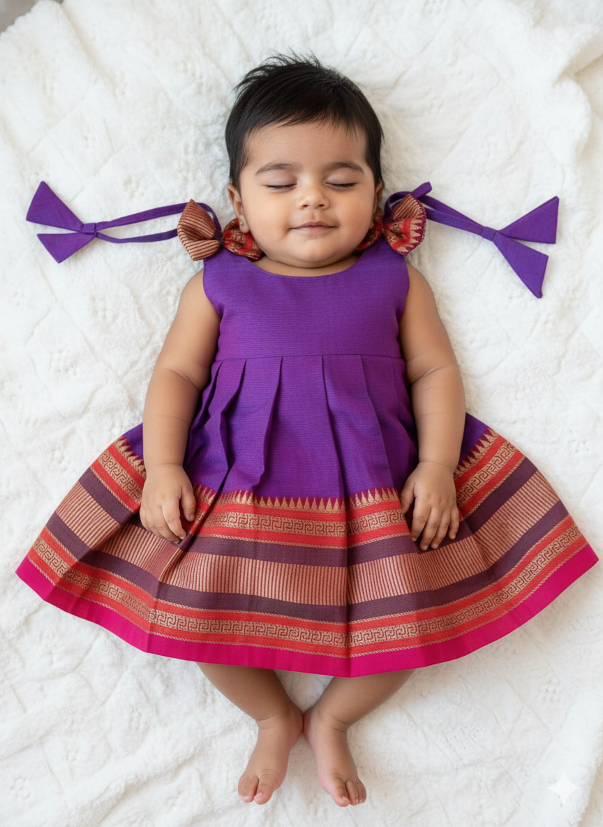 New Born Purple Chettinad Cotton Frock LF1604