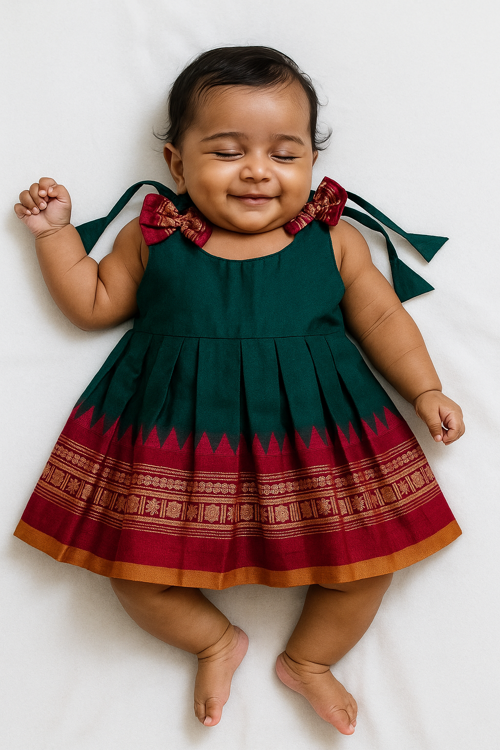 New Born Dark Green Chettinad Cotton Frock LF1605