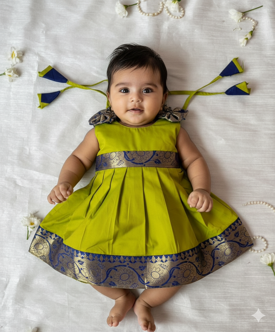 New Born Green Banarasi Silk Frock LF1607