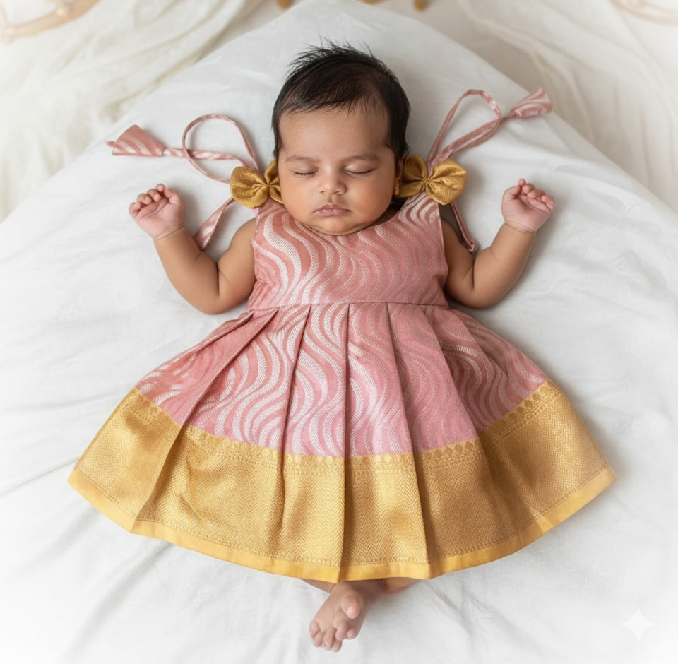 New Born Pink with Gold Banarasi Silk Frock LF1612