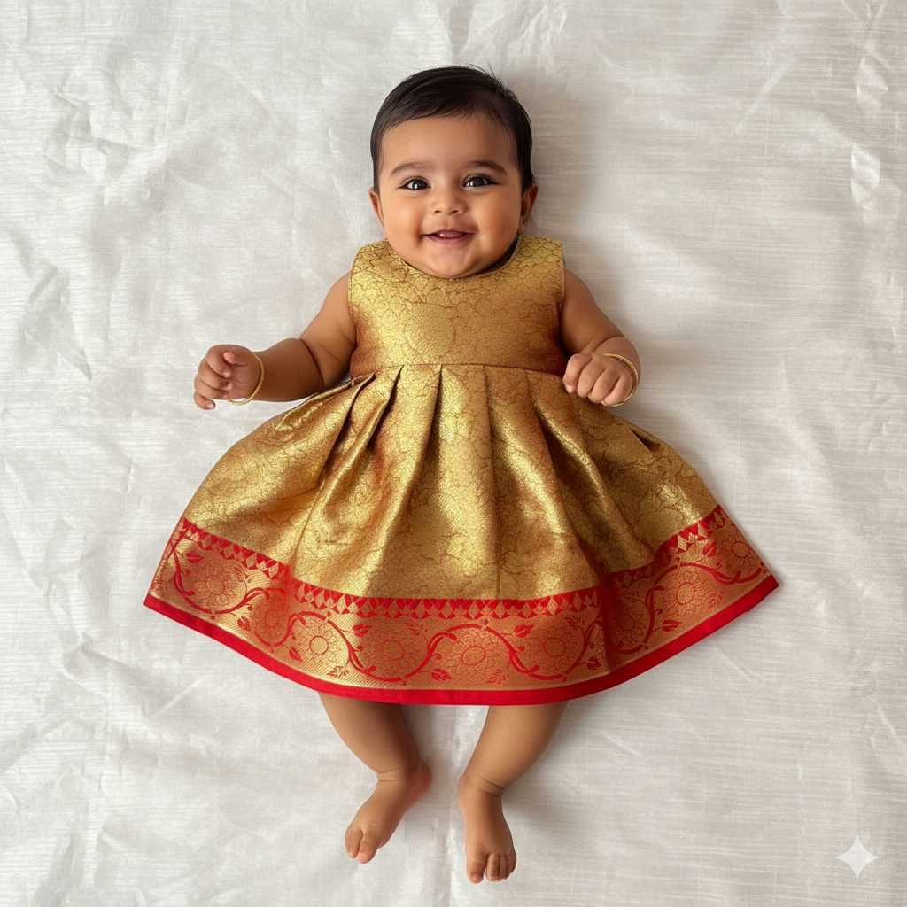 New Born Red With Golden Banarasi Silk Frock LF1620