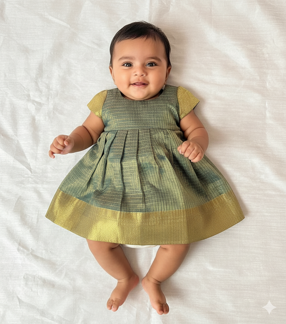 New born Green Tissue Silk Frock LF1621