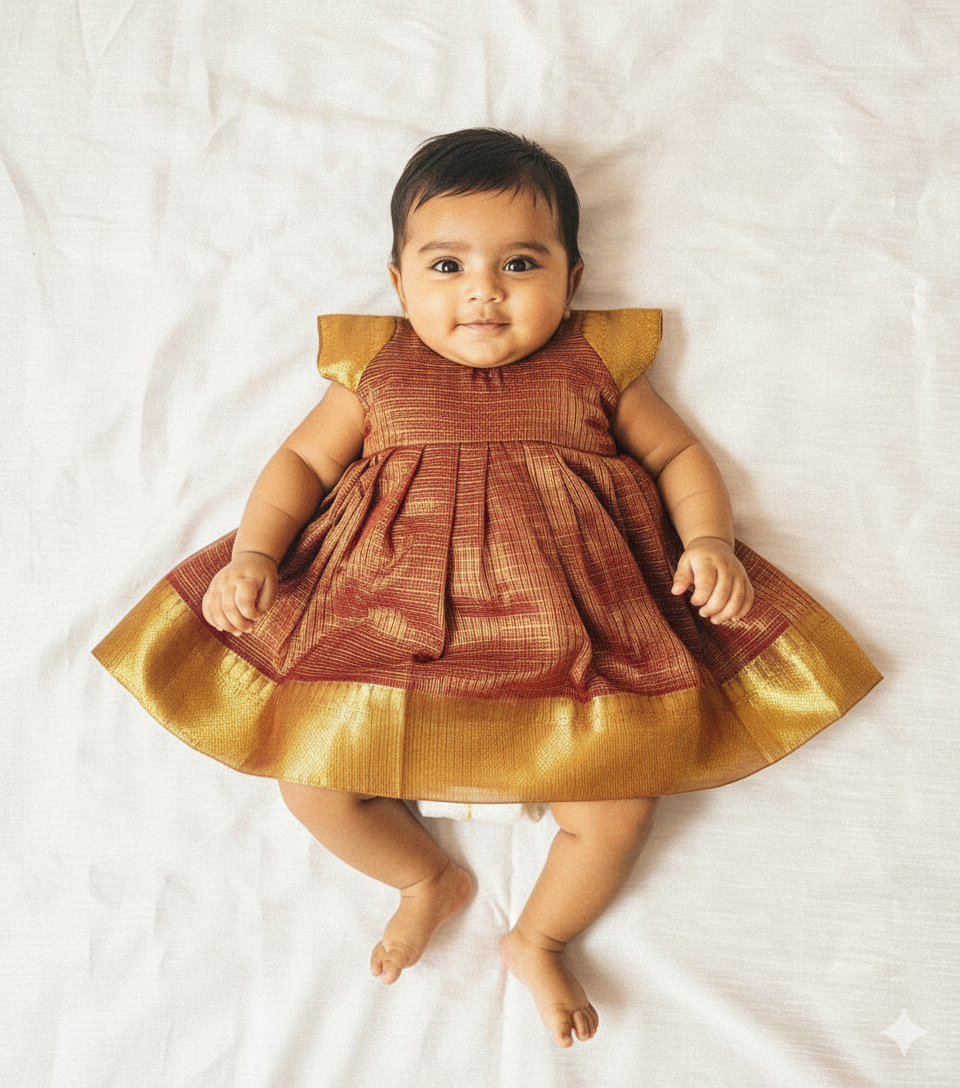 New born Red Tissue Silk Frock LF1623