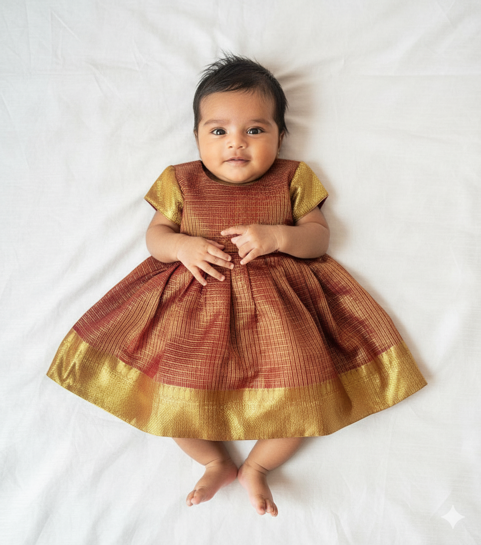 New born Red Tissue Silk Frock LF1623