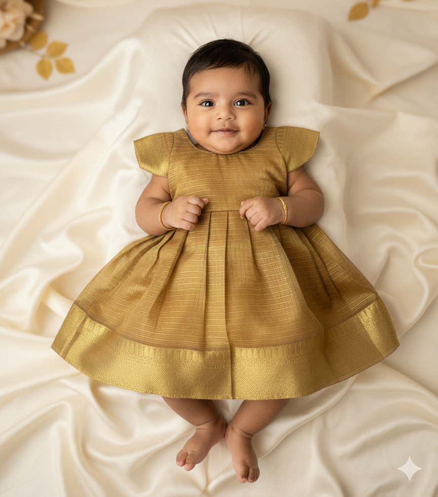 New born Dark Golden Tissue Silk Frock LF1626