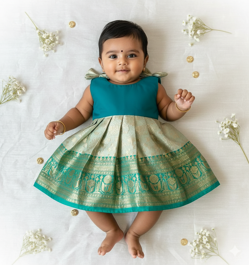 New Born Green Banarasi Silk Frock LF1642