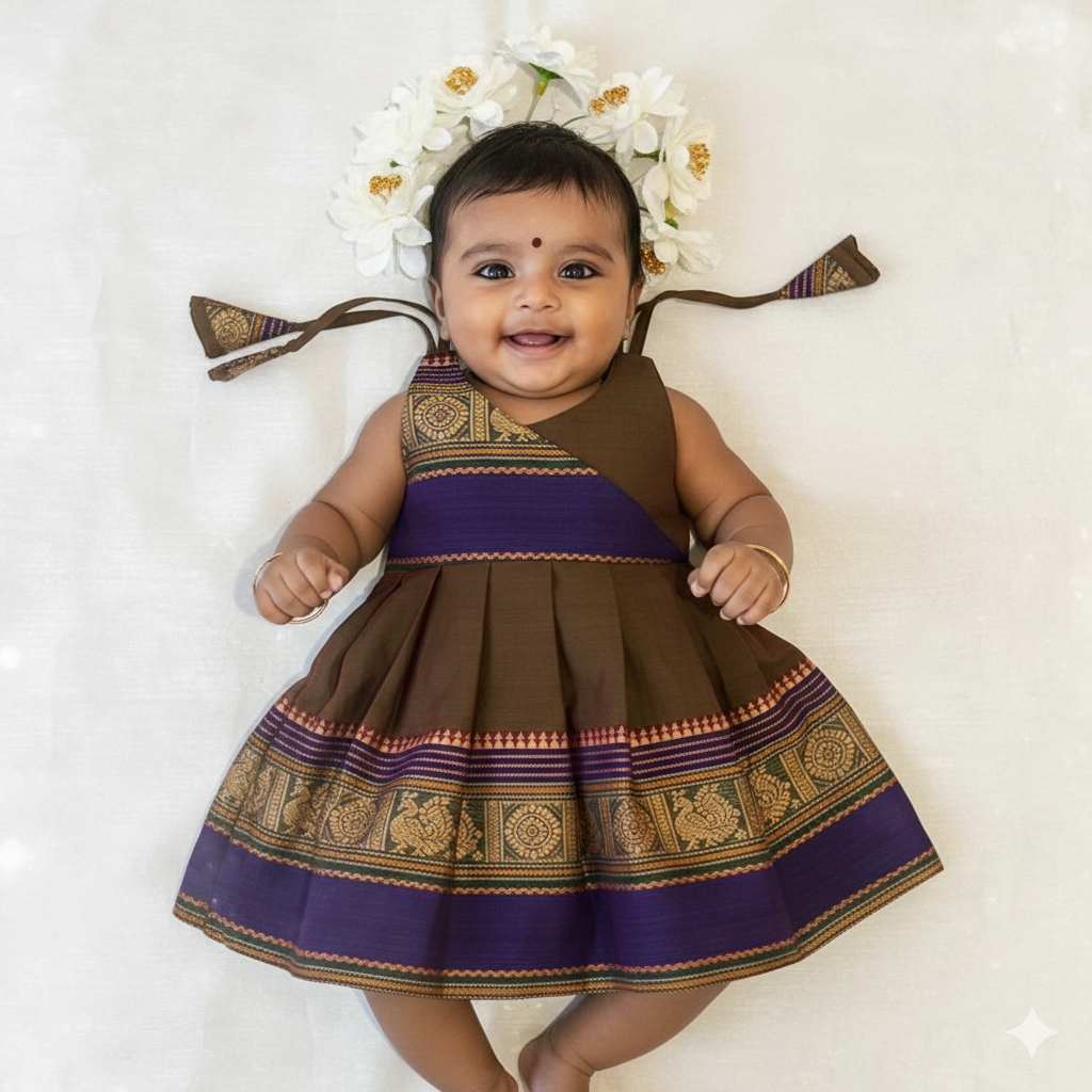 New Born Green with Purple Chettinad Cotton Frock LF1647