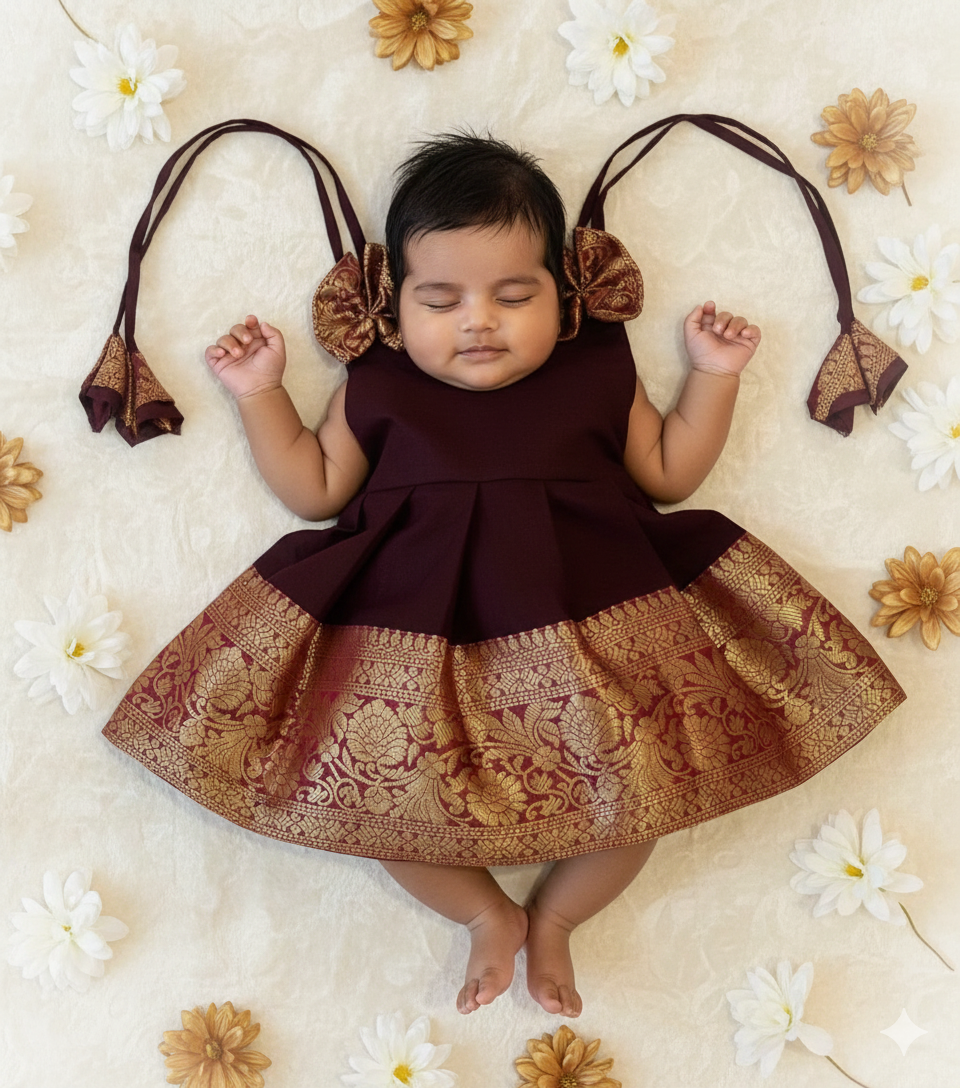 New Born Dark Brown Chettinad Cotton Frock LF1649