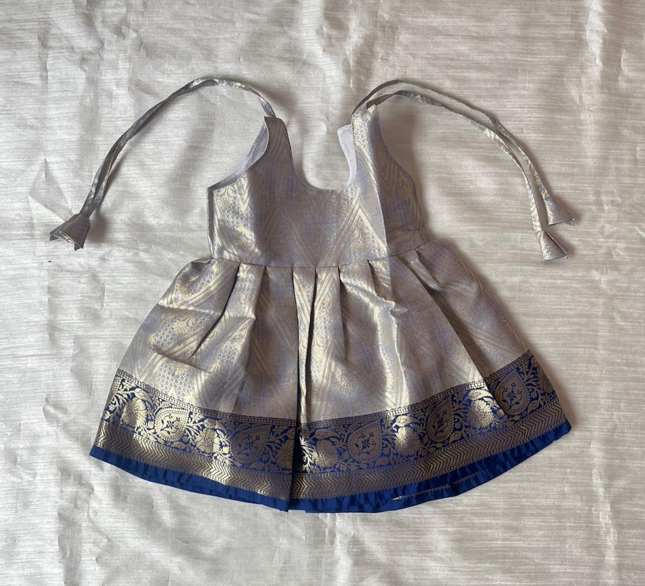 New Born Navy Banarasi Silk Knot Type Frock LF1657