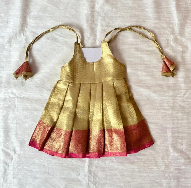New Born Pink with Gold Banarasi Silk Knot Type Frock LF1666