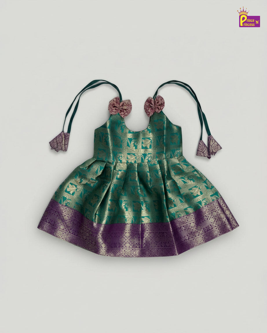 New Born Green with Purple Banarasi Silk Knot Type Frock LF1672