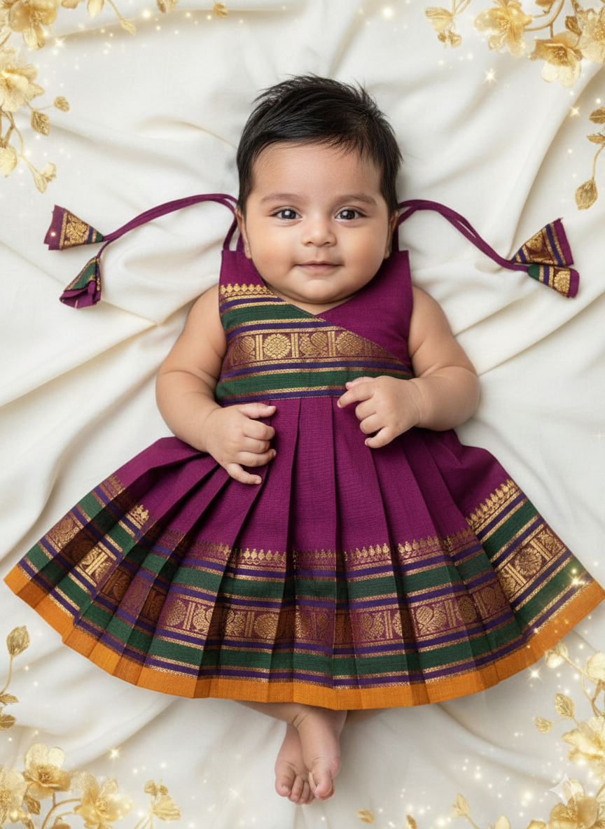 New Born Dark Purple Chettinad Cotton Frock LF1682