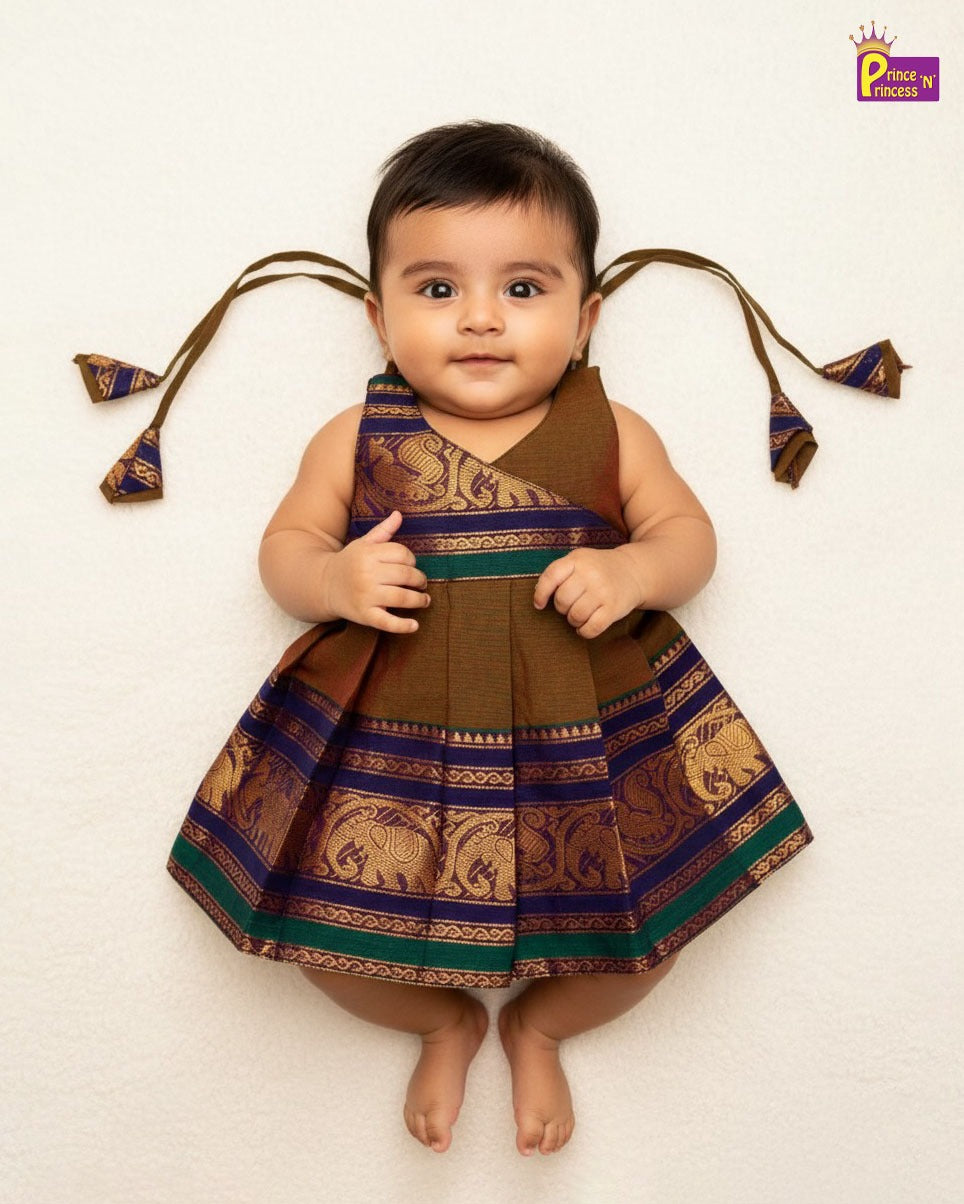 New Born Chettinad Cotton Frock Brown LF1724