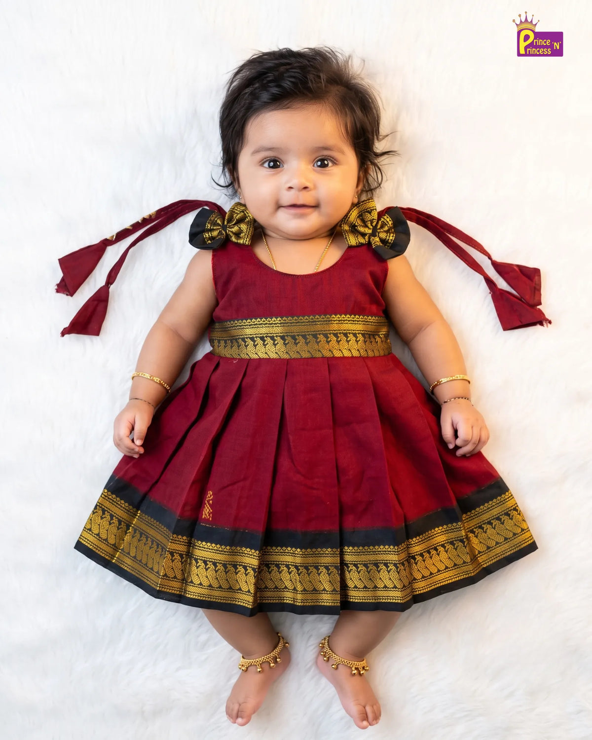 Newborn Kalyani Cotton Traditional Dress -  Maroon Dark Green  Zari Frock LF2074