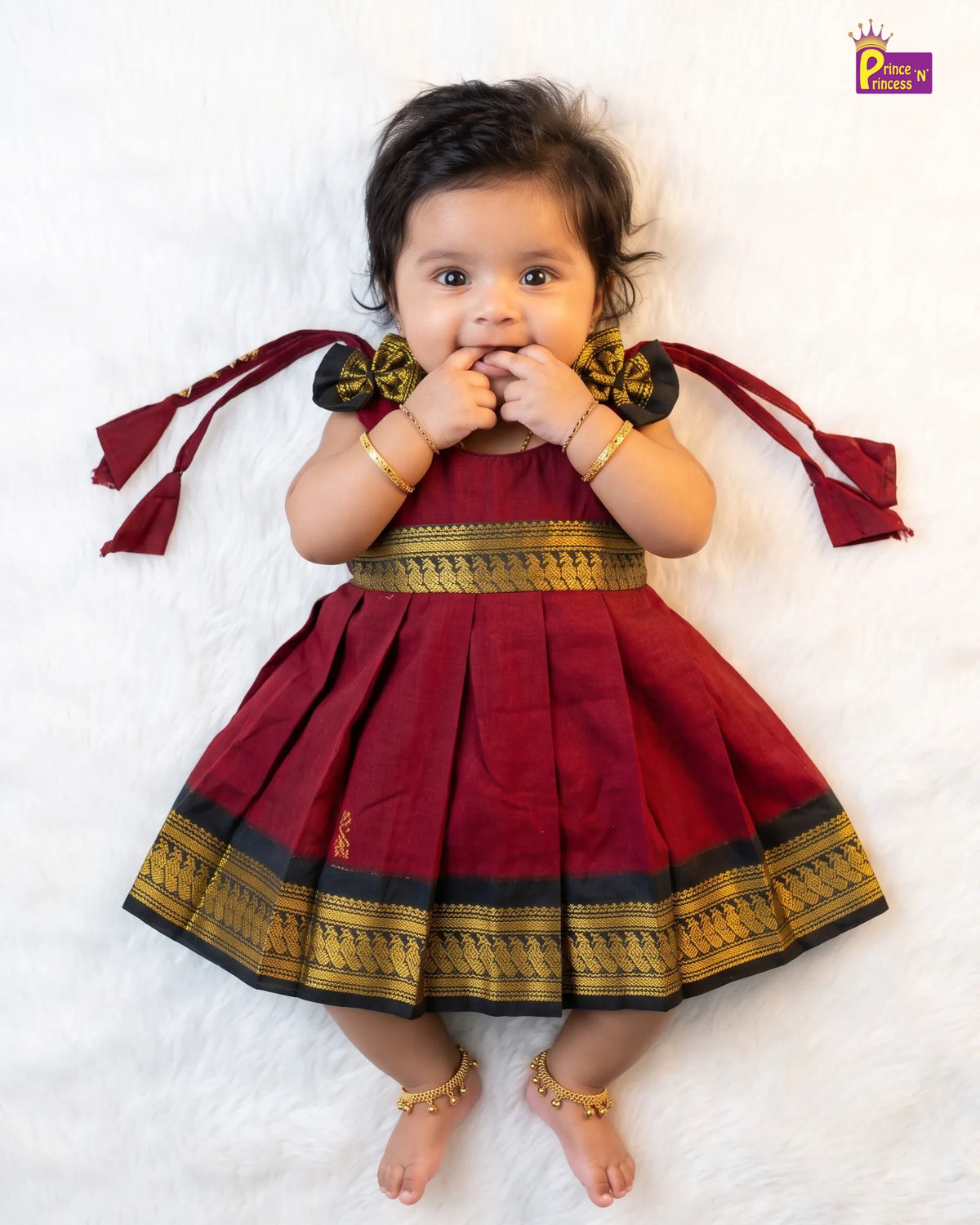 Newborn Kalyani Cotton Traditional Dress -  Maroon Dark Green  Zari Frock LF2074