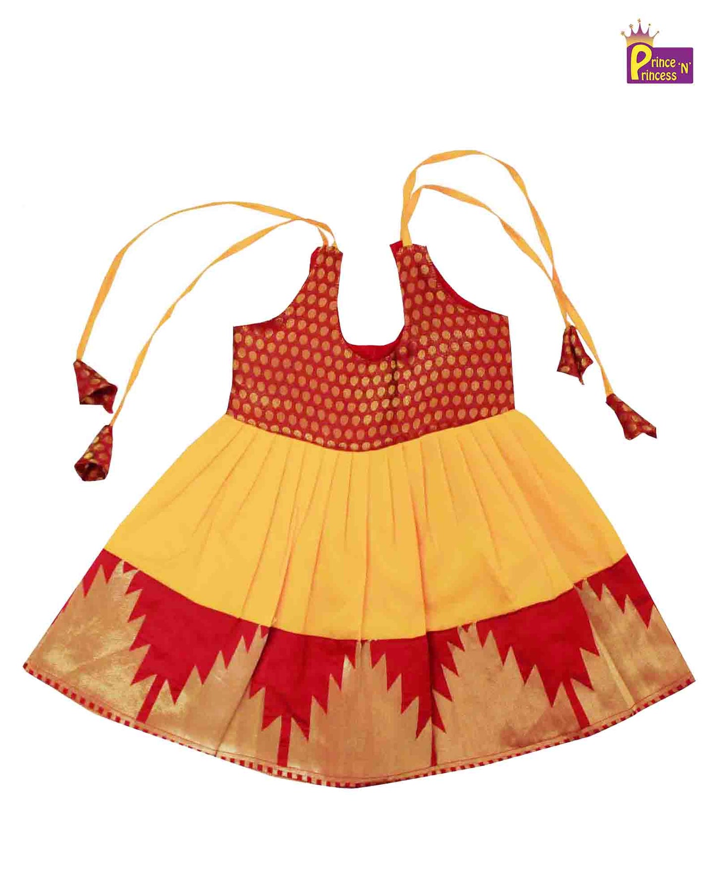 Kids Red Yellow Raw Silk Frock LF322