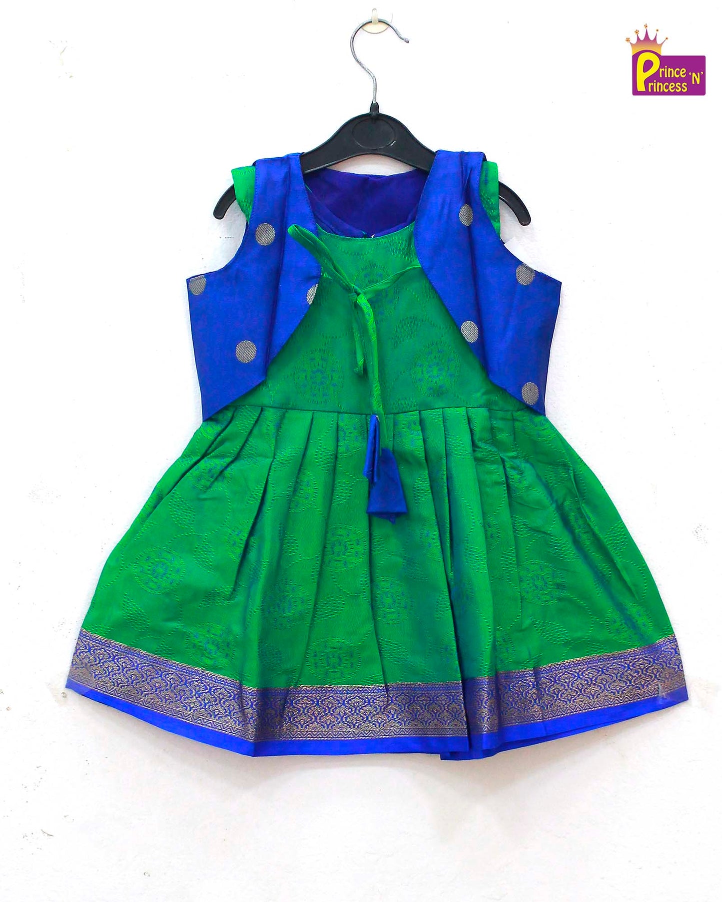 Toddlers Blue Ramagreen Raw Silk Coat Frock LF328