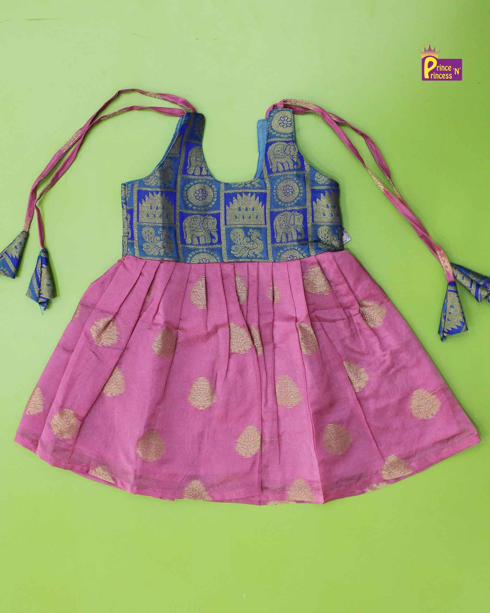 New Born Pink Blue Raw Silk Frock LF336