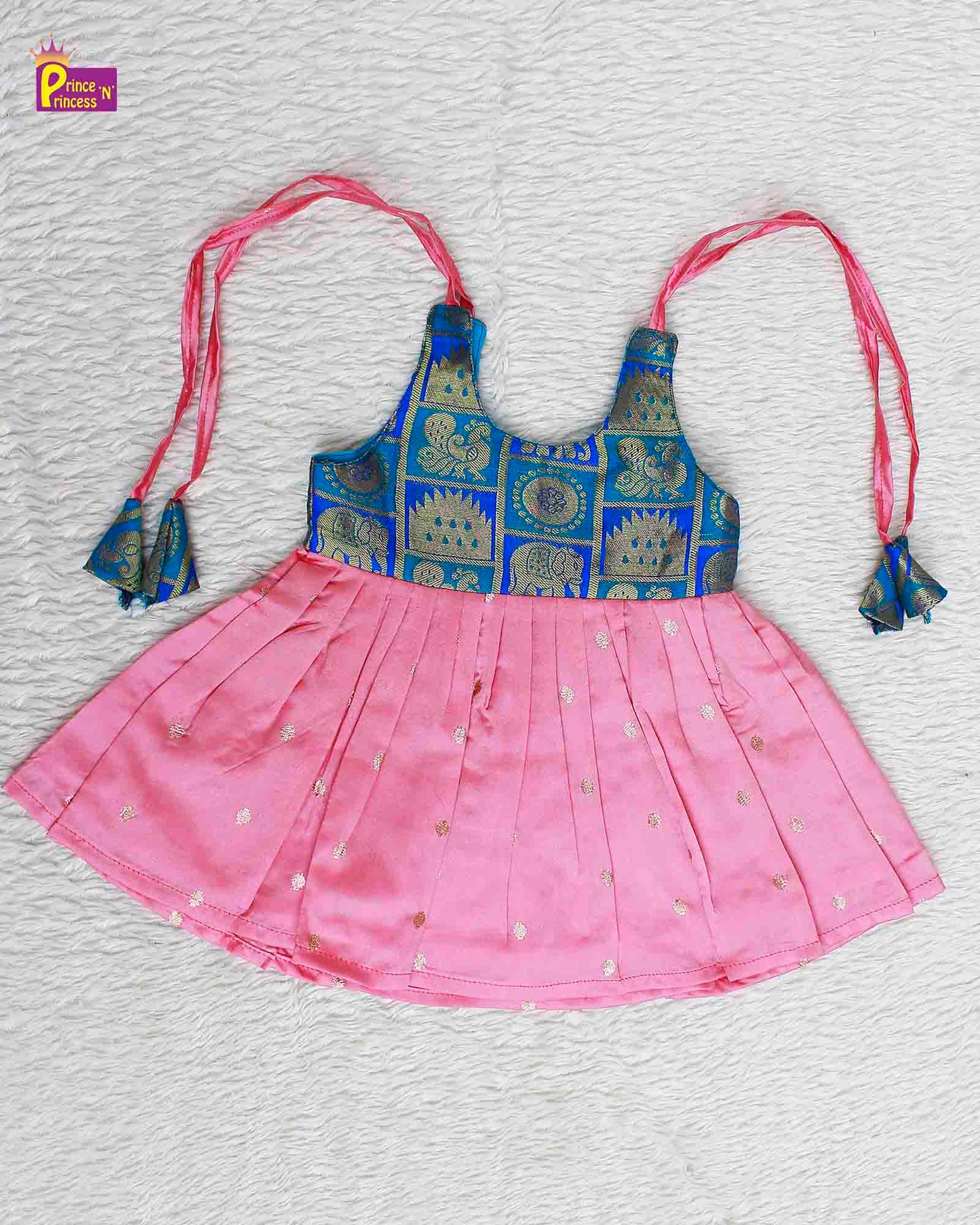 Kids Blue Baby Pink Raw Silk Frock LF350