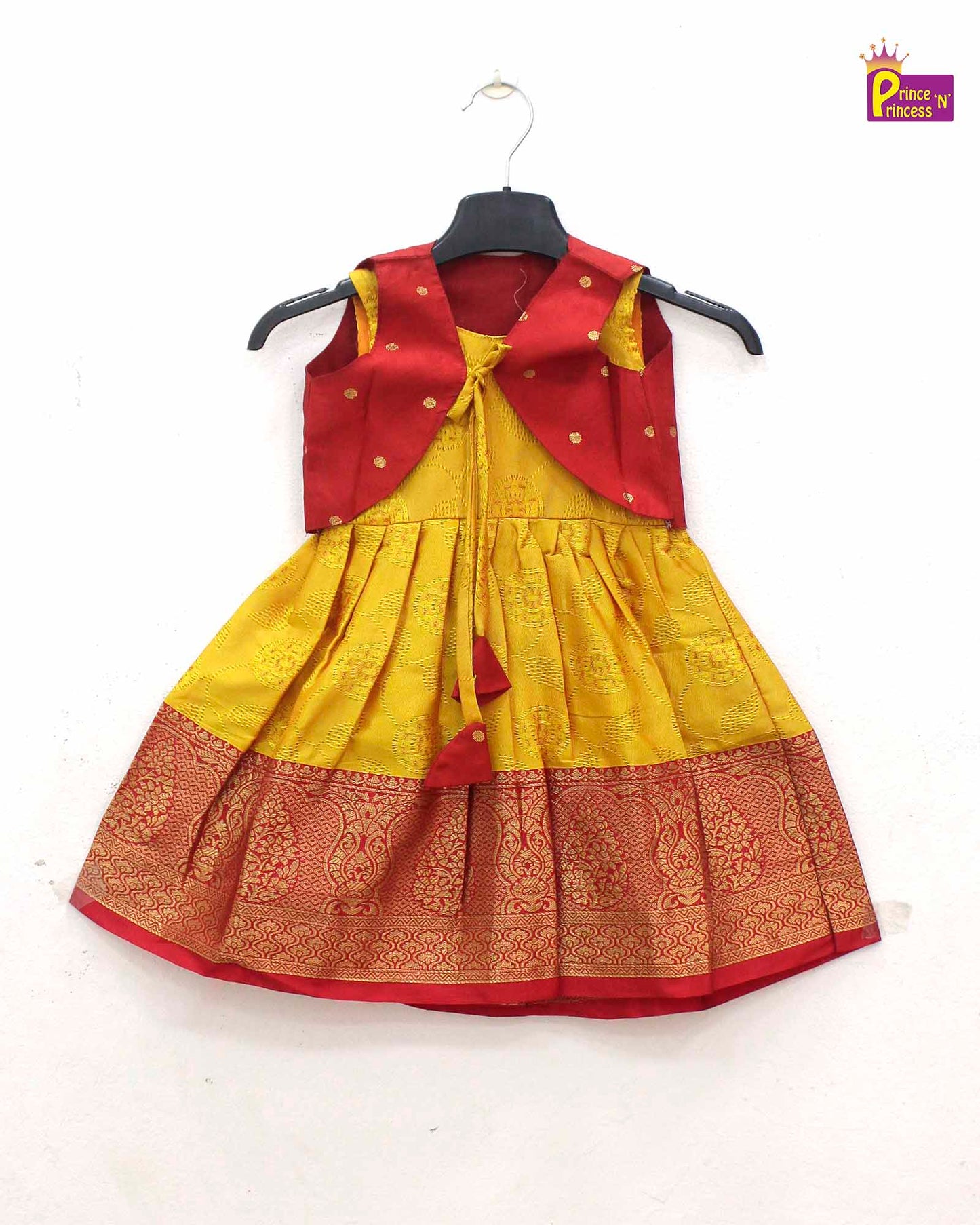 Toddlers Red Yellow Raw Silk Coat Frock LF416