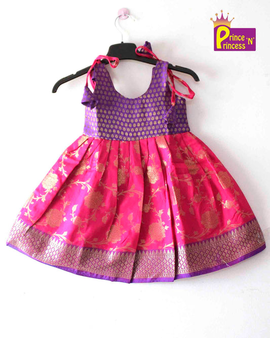 Toddlers Violet Pink Silk Knot Type Frock LF436