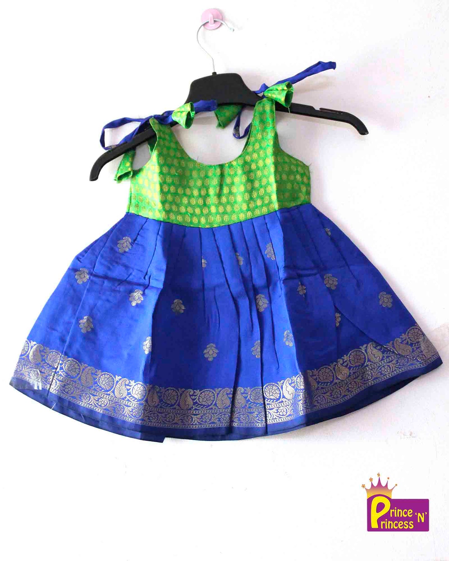 Toddlers Blue Green Silk Knot Type Frock LF438