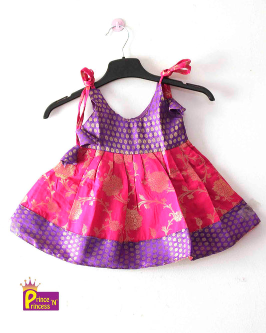 Toddlers Violet Pink Silk Knot Type Frock LF440