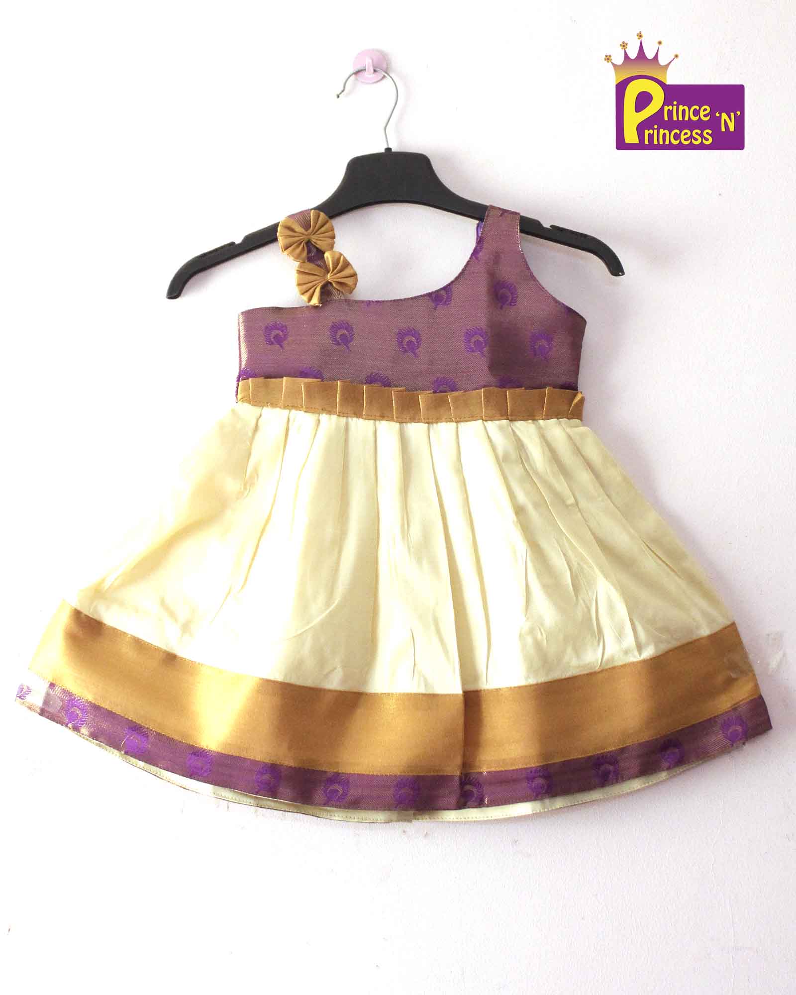 New Born purple Half white  Raw Silk Knot Type Frock LF472 Prince N Princess