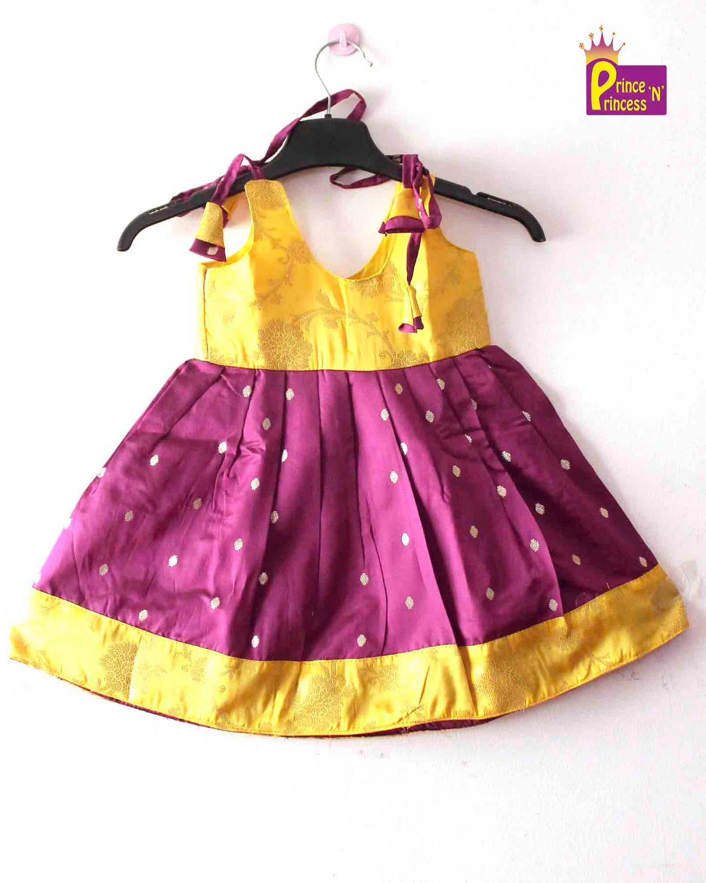 Toddlers Yellow Purple Silk Knot Type Frock LF473