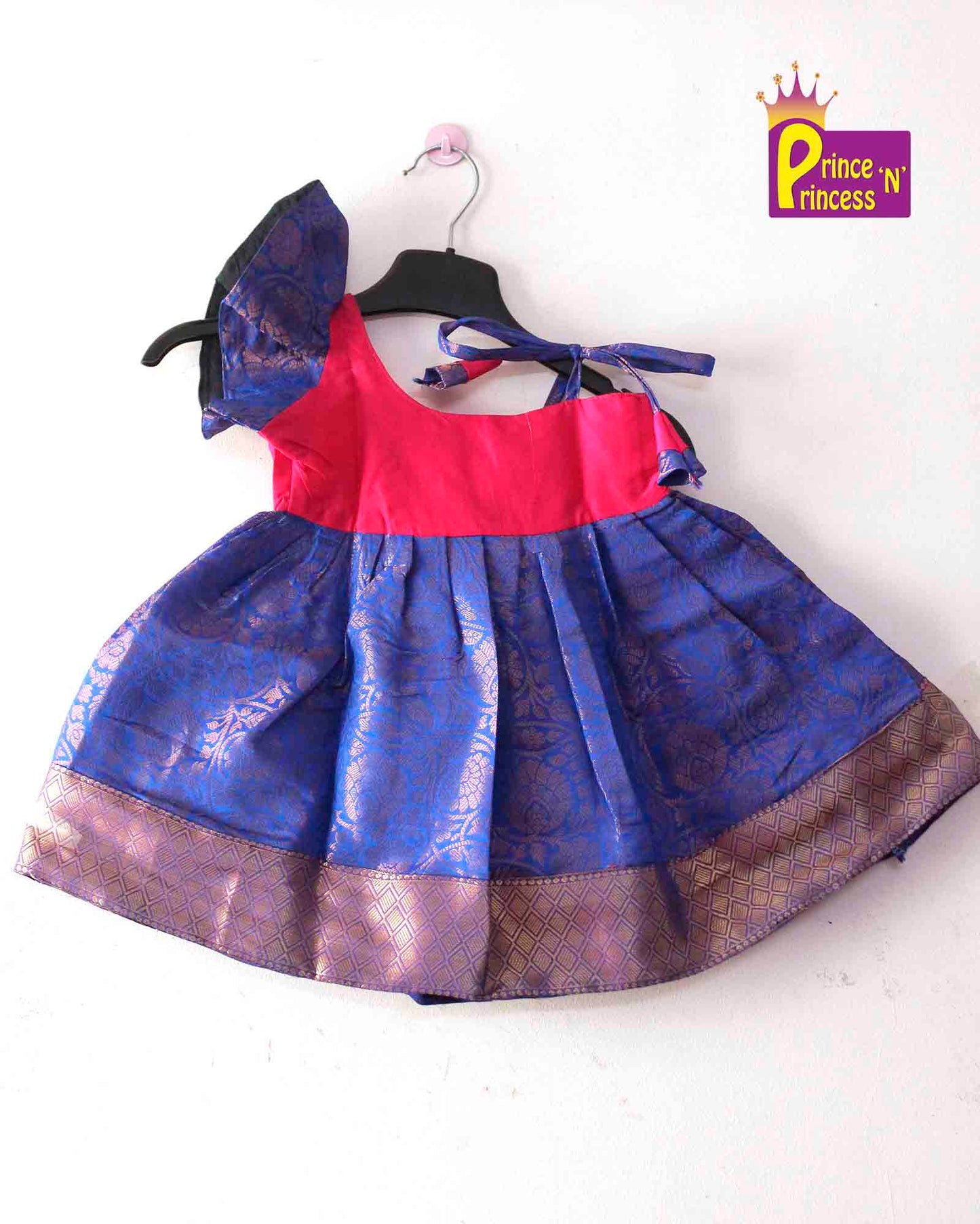 Toddlers Pink Blue  Silk Knot Type Frock LF474