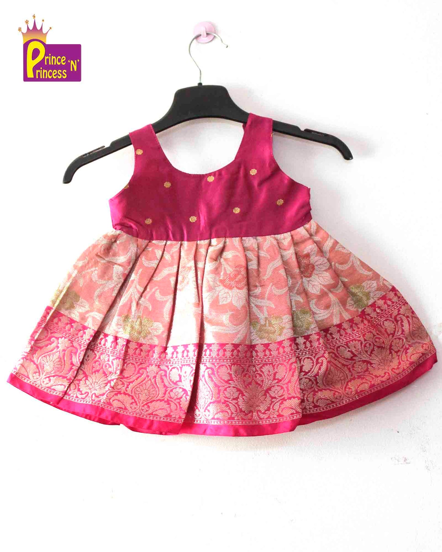 Toddlers  Pink raw Silk Knot Type Frock LF479
