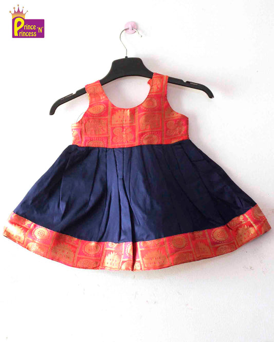 New Born Red Navyblue Raw Silk Knot Type Frock LF488