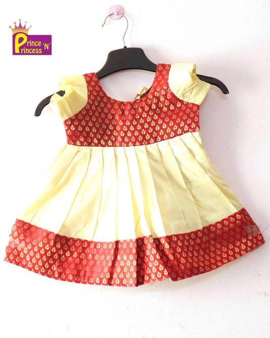New Born Red Half white Raw Silk Knot Type Frock LF490