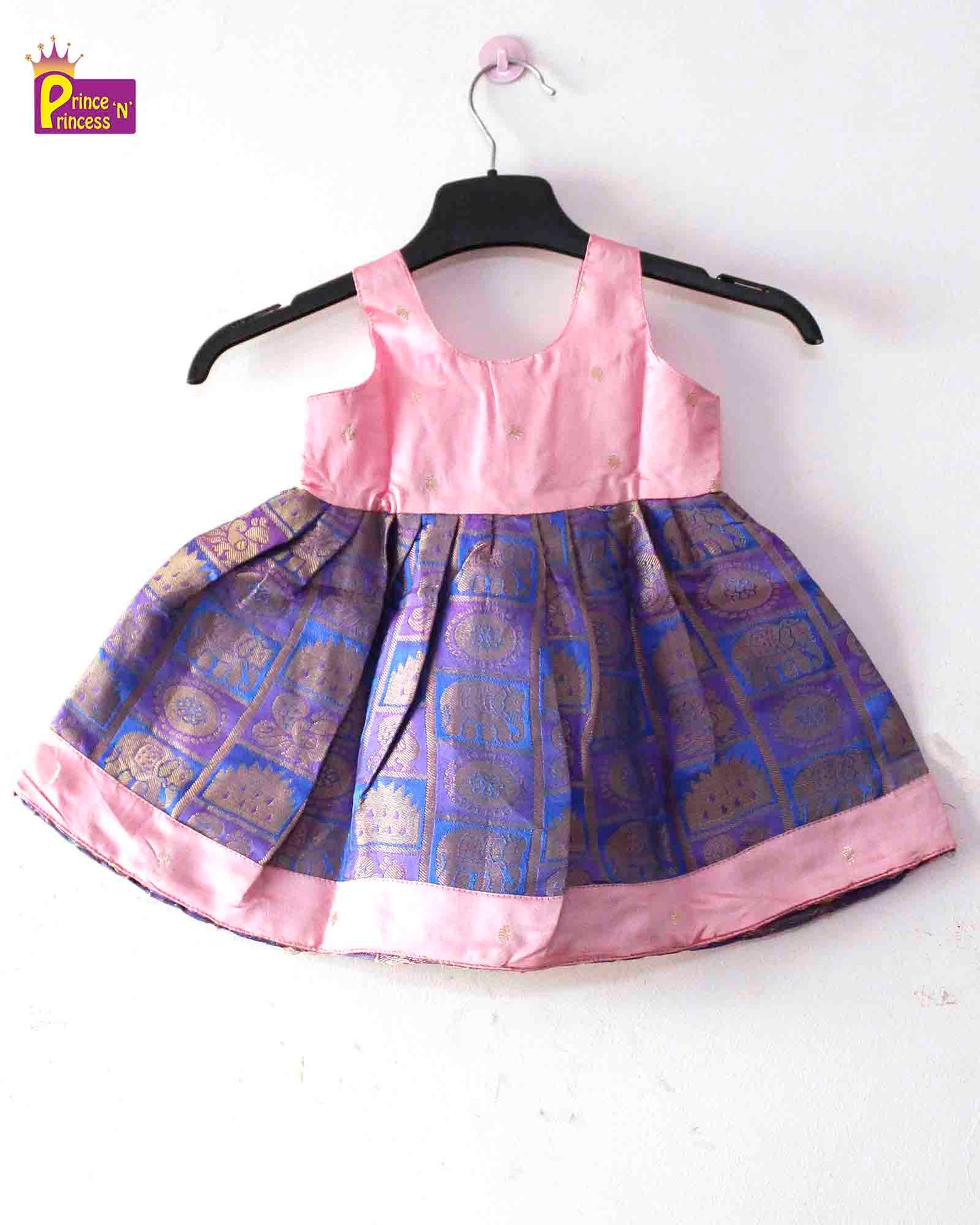 New Born Navy baby pink Raw Silk Knot Type Frock LF513