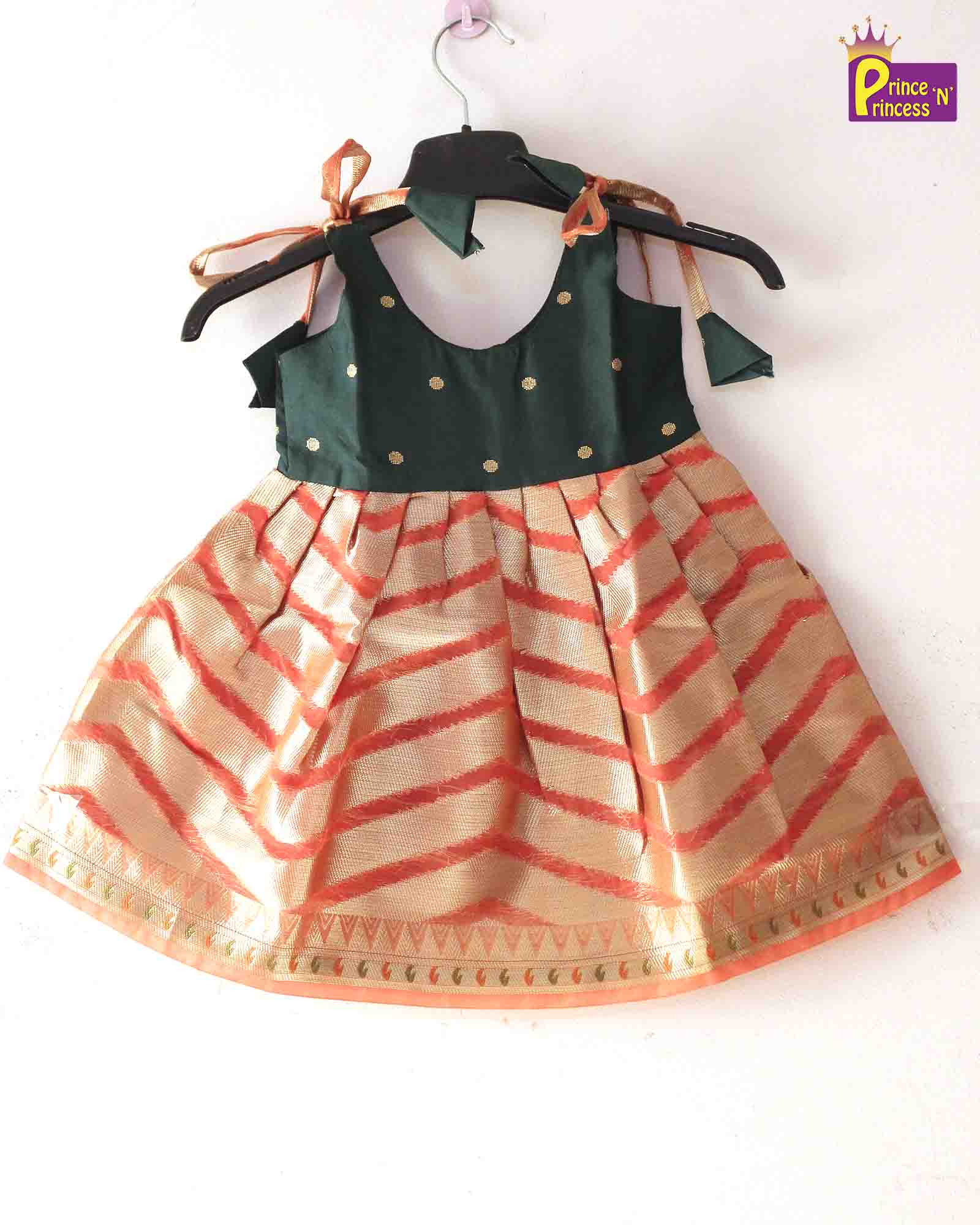 New Born Green Orange Raw Silk Frock LF519 Prince N Princess