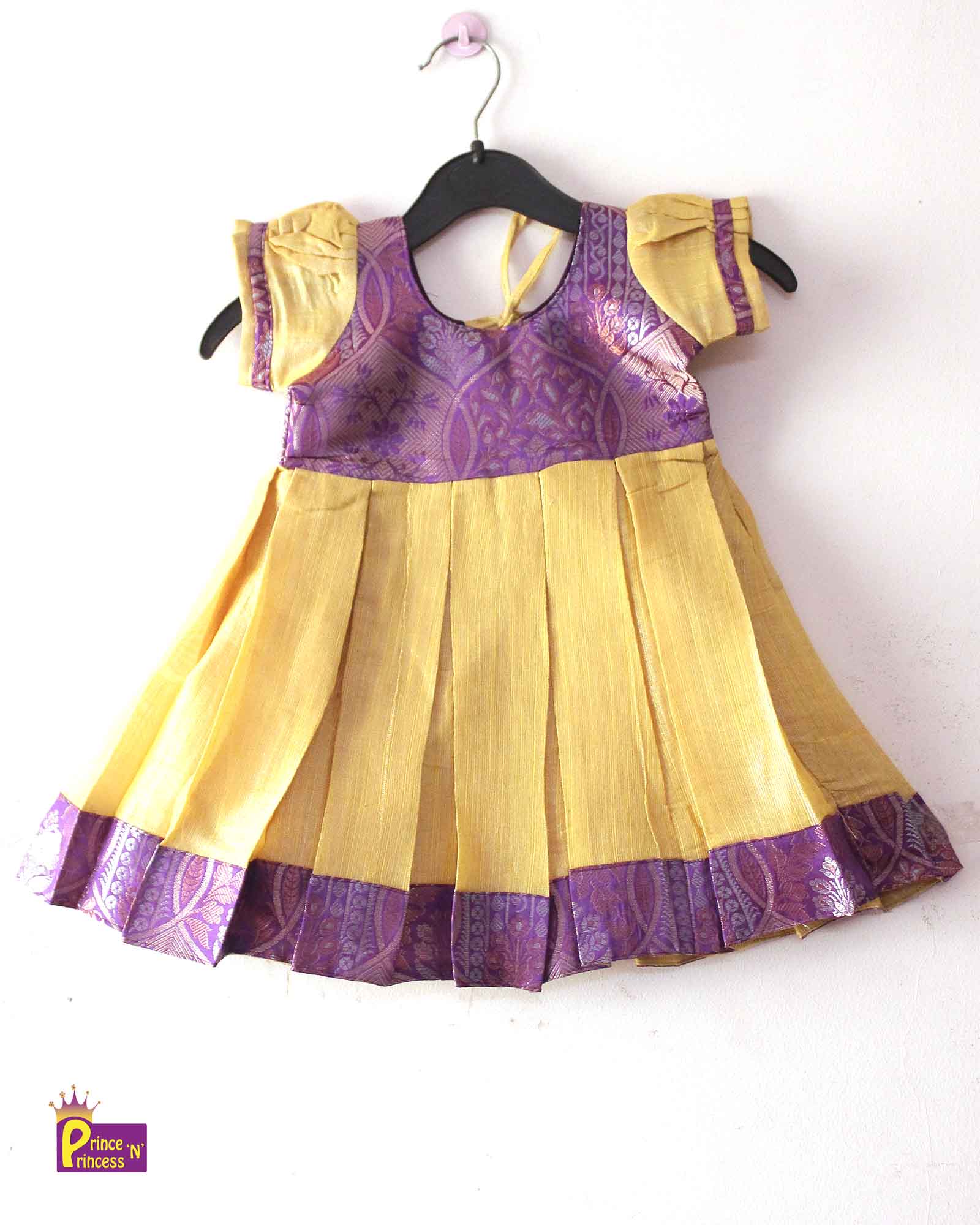 Toddler Yellow violet  Raw  Silk Knot Type Frock LF530 Prince N Princess