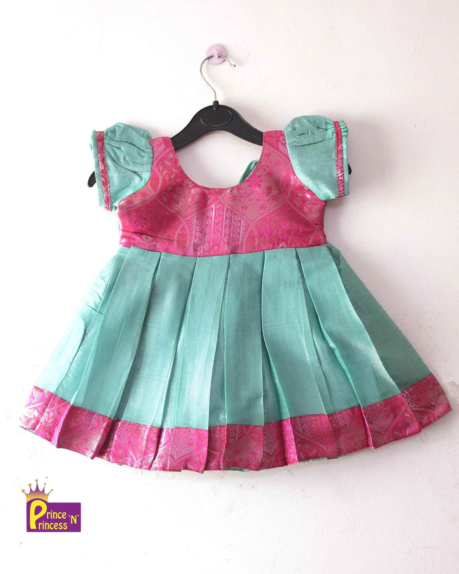 Toddler Rama green Pink Raw  Silk Knot Type Frock LF532 Prince N Princess