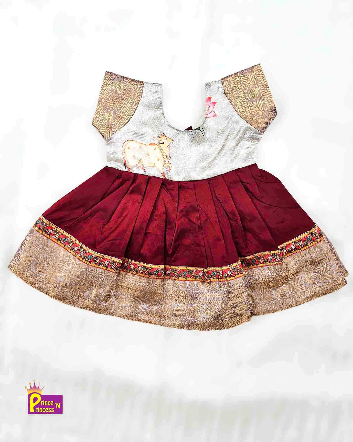 Toddlers Maroon And Grey  Pattu Frock LF537